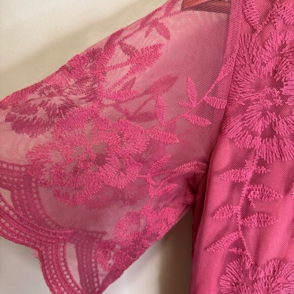 Honey Punch Pink Lace Romper Maxi Dress Size Small Plunging Neckline Feminine - Picture 5 of 15